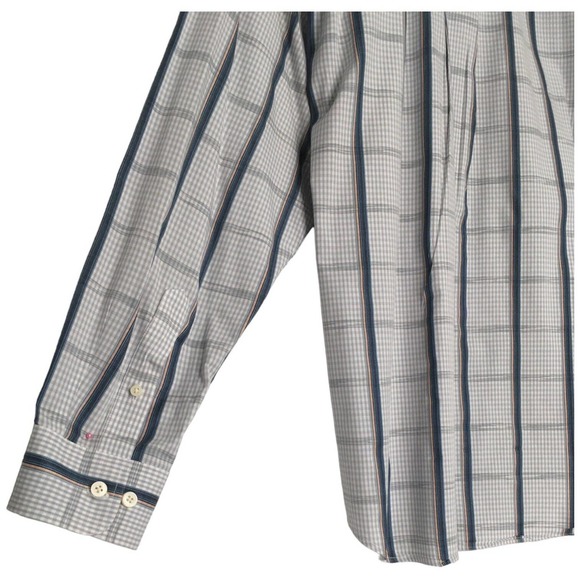 Caribbean Mens Size L Plaid Button Up Long Sleeve Collared Shirt Morrocan Blue - Picture 8 of 14